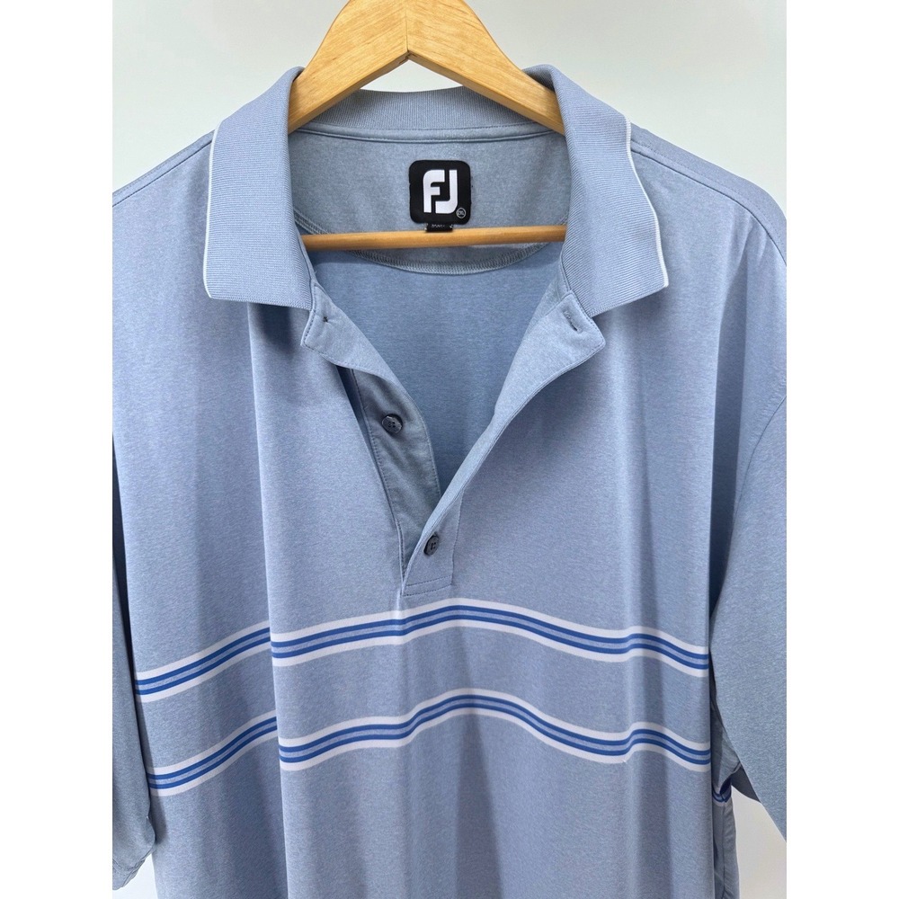 FootJoy FJ Golf Polo Shirt Mens 2XL Blue Stripe Performance Short Sleeve XXL